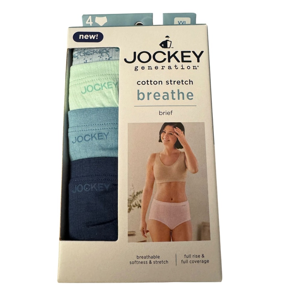 Jockey Generation Womens Cotton Stretch Breathe Brief Underwear 4 Pack XXL Blue